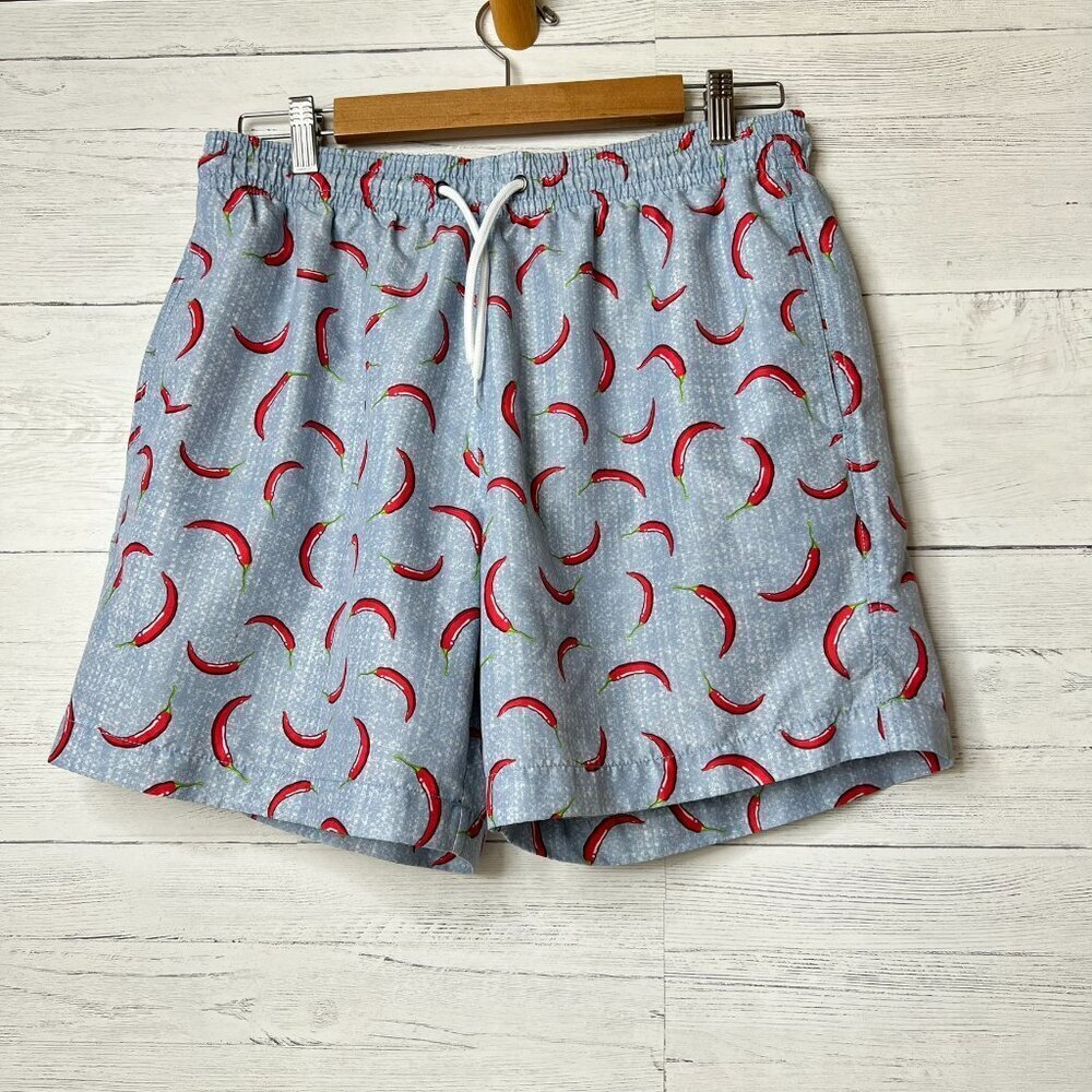 Trunks Surf & Swim Co. Swim Shorts Mens Size L/G Blue Red Hot Chili Pepper